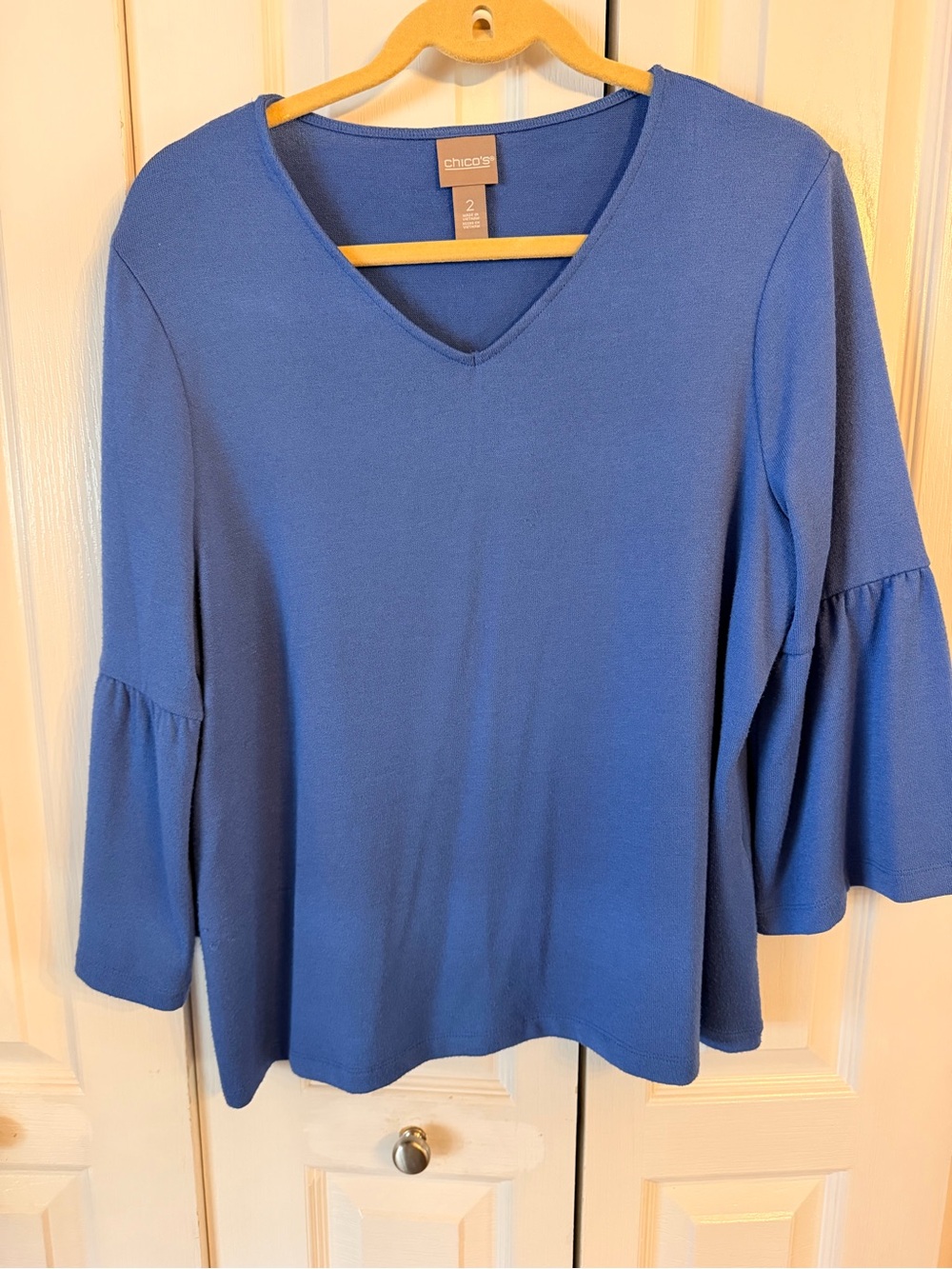 Chico's Blue V-Neck Bell Sleeve Tunic Top SZ2